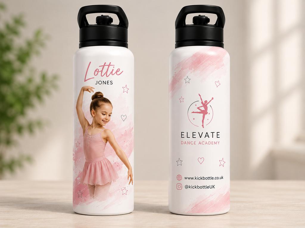 Personalised Dance Water Bottle with Photo, Name & Dance Academy Design – 750ml | Kickbottle™